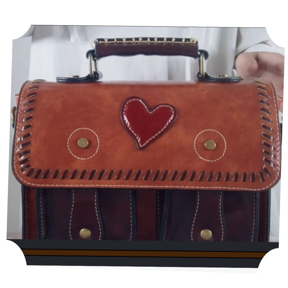NEW Cambridge Heart Shoulder Satchel Bag Colorblock Brown & Cognac Multi NWT - Picture 1 of 10